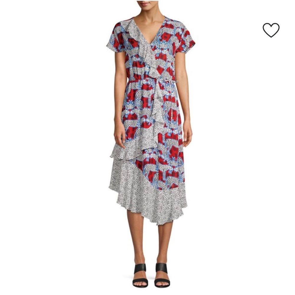 Parker Reina Mixed Print Wrap-Front Midi Dress in Animalia